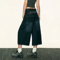 Aaisup Back Letter Versatile Wide-leg Cropped Jeans