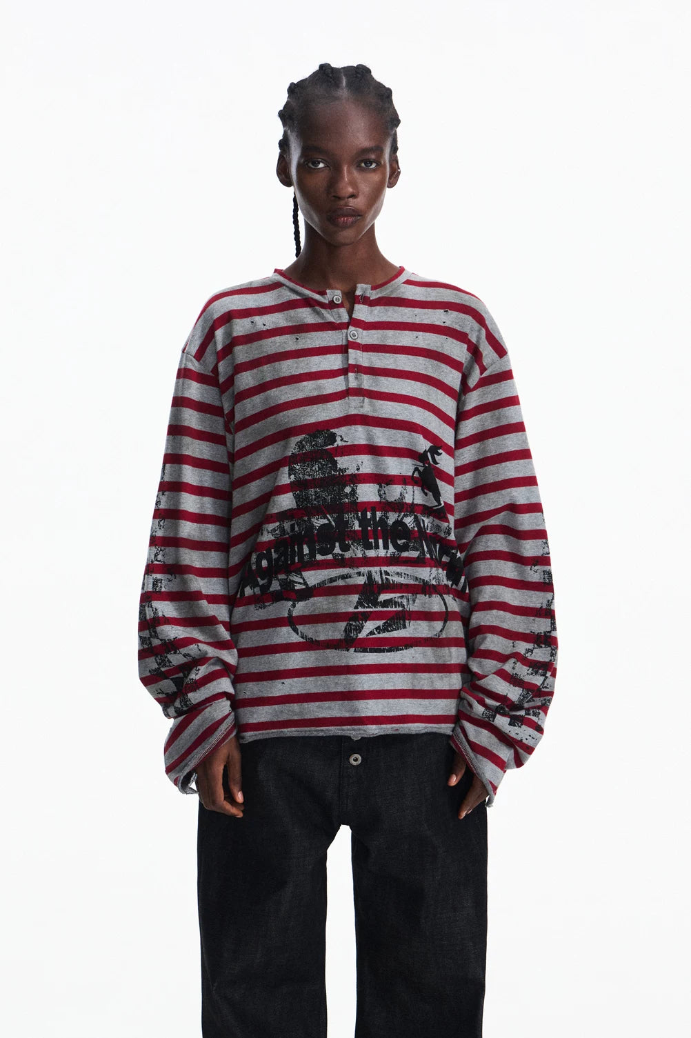PEOPLESENSE Striped Knitted Ink Splashing Long Sleeves
