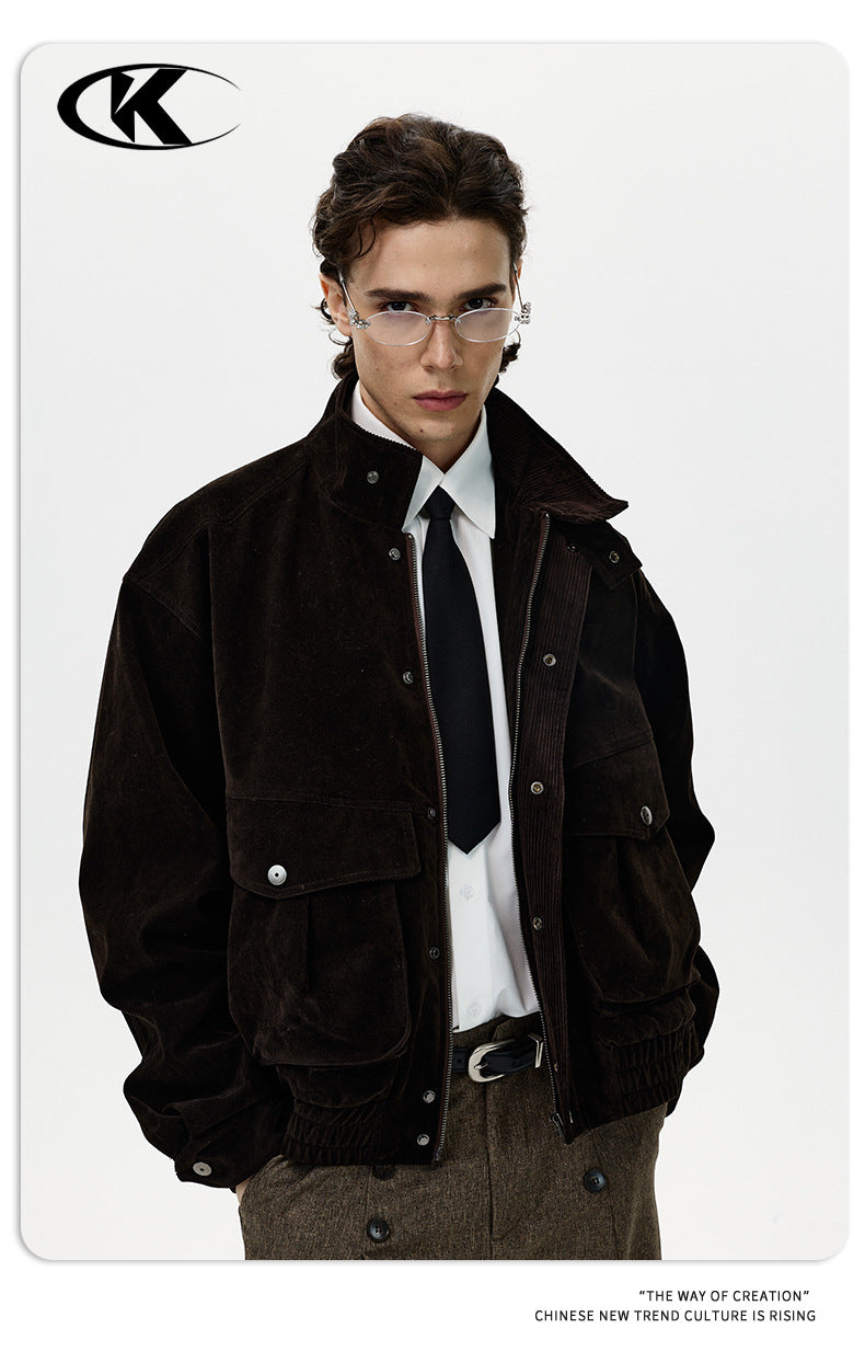 11KN Retro Plush Casual Loose Stand-up Collar Versatile Jacket