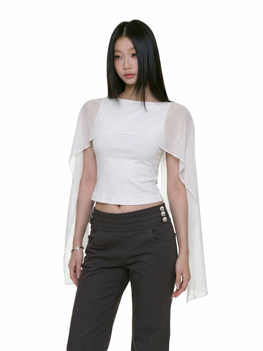 WITHMIN Tulle Shawl Backless One-word Collar Vest