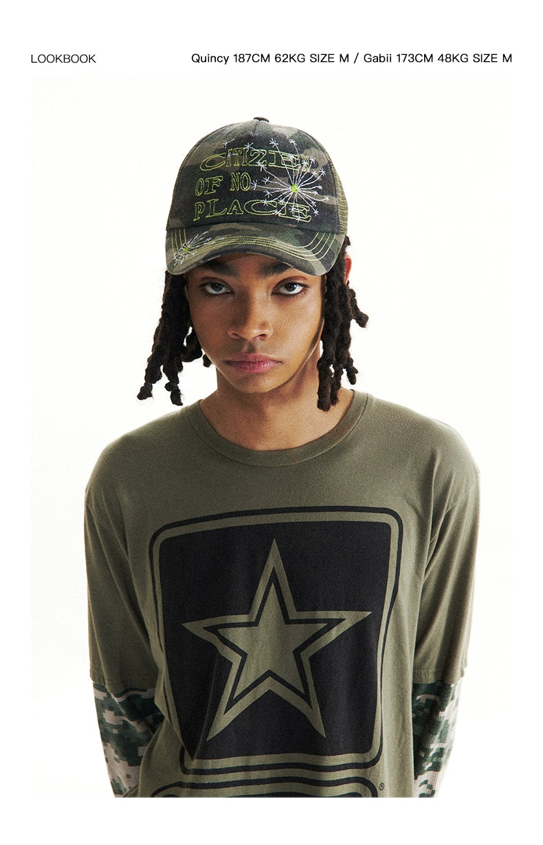 CONP 24SS "Scattered Dandelions" Hand Thread Embroidery Camouflage Truck Cap