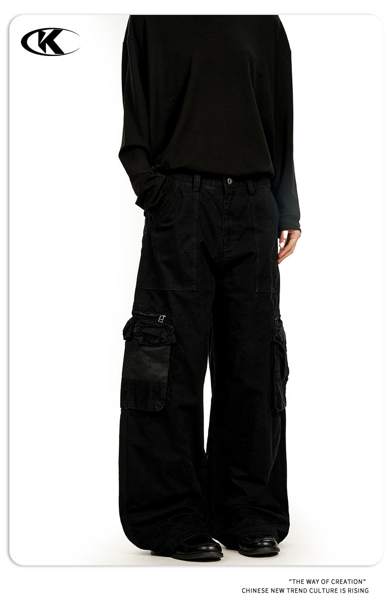 11KN wide-leg washed pure cotton old retro pants