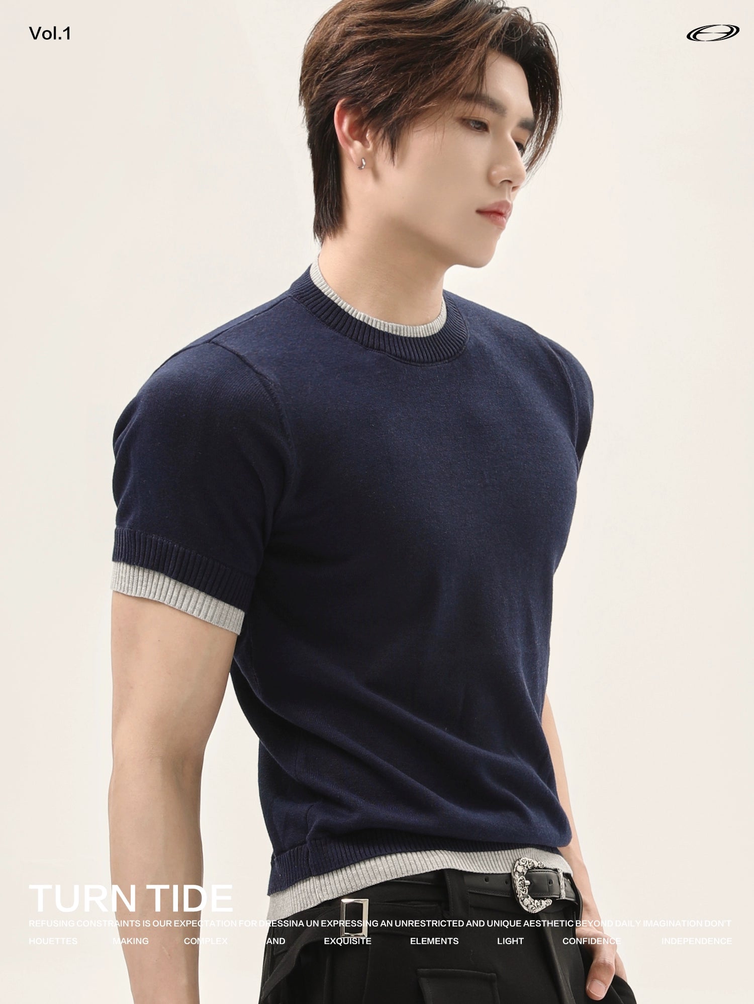 TURNTIDE Fake Two Piece Knitted Slim Tee