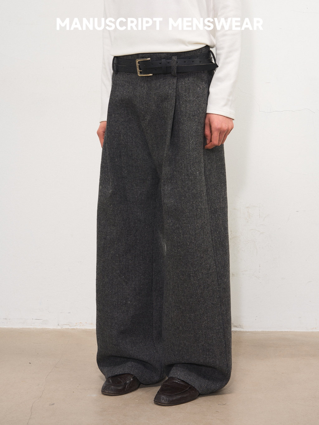 MANUSCRIPT Herringbone Straight Casual Woolen Trousers