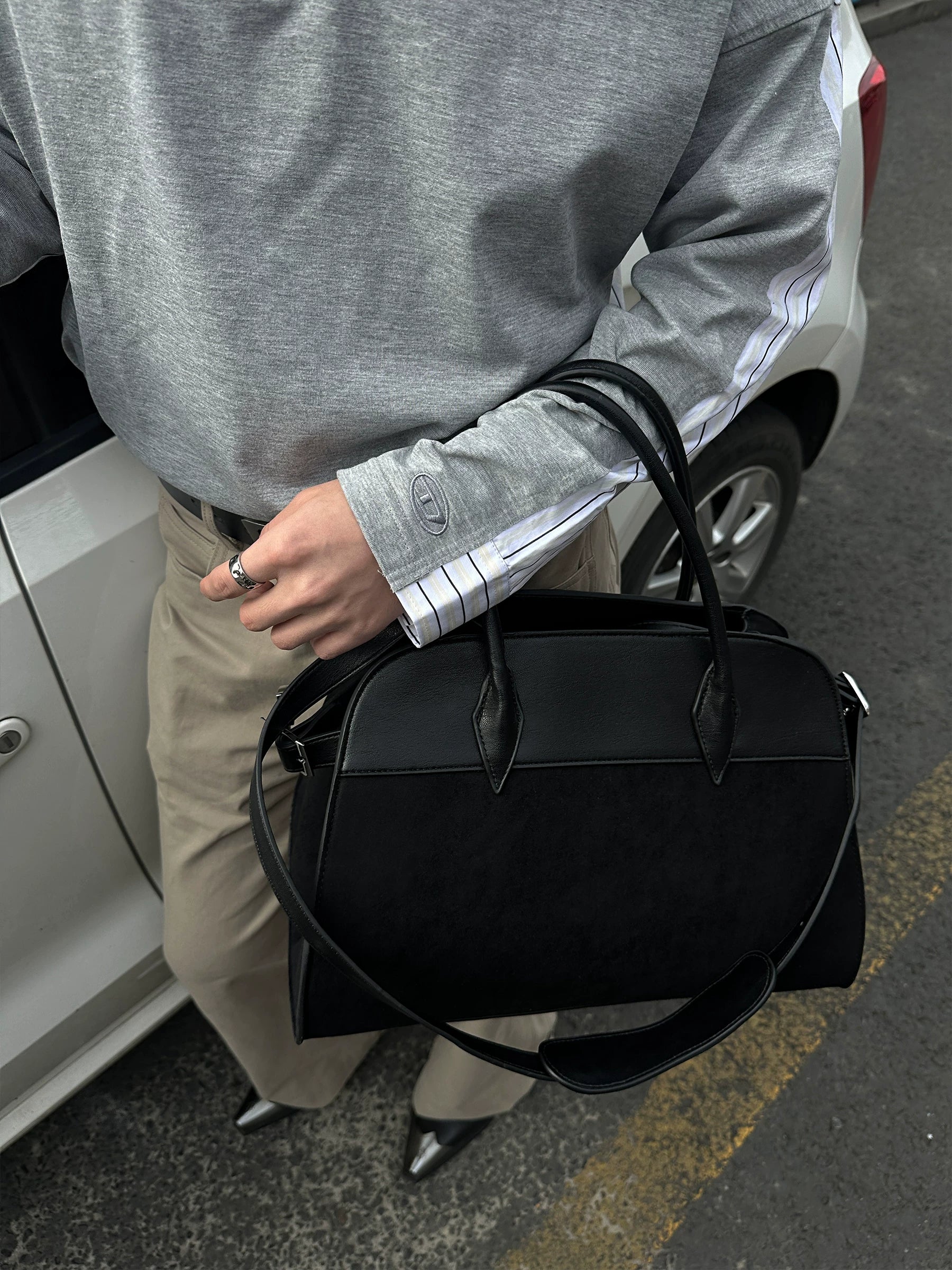 TERRAINCOGNITA Suede Spliced Portable Tote Bag