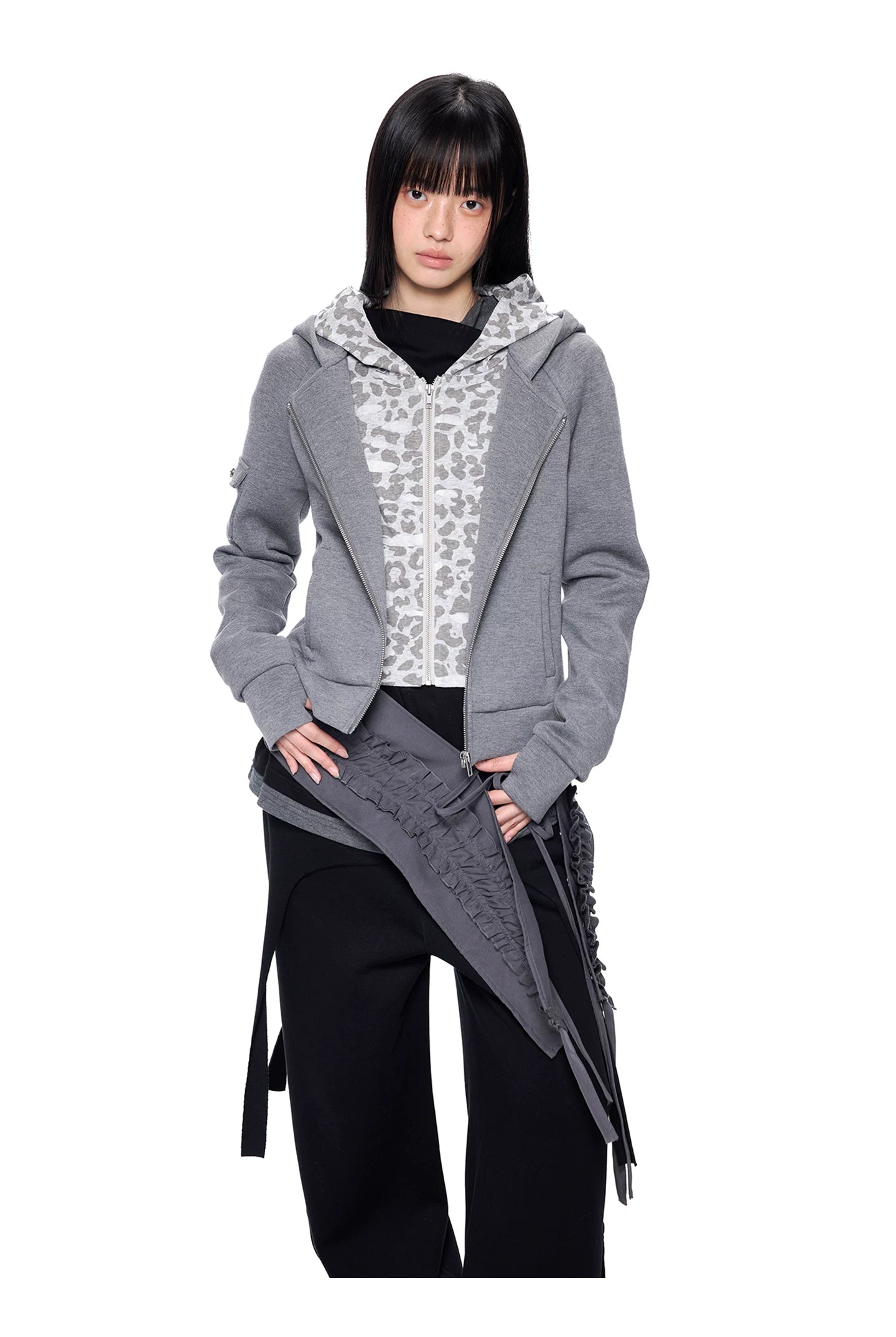 Ezek Faux Two-piece Leopard Print Hooded Cropped Jacket