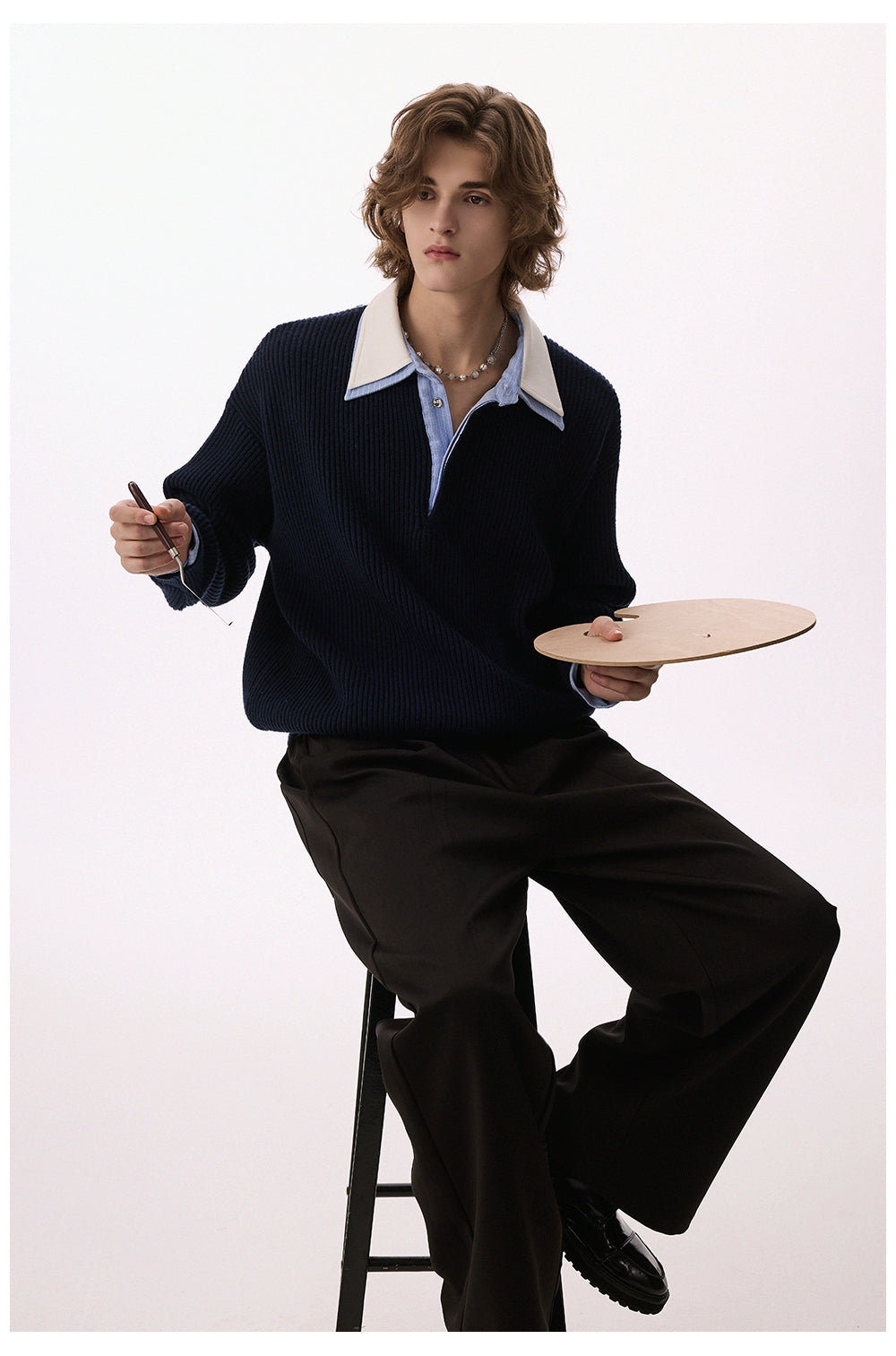 CHOR POLO Collar Casual Simple Versatile Knitted Sweater