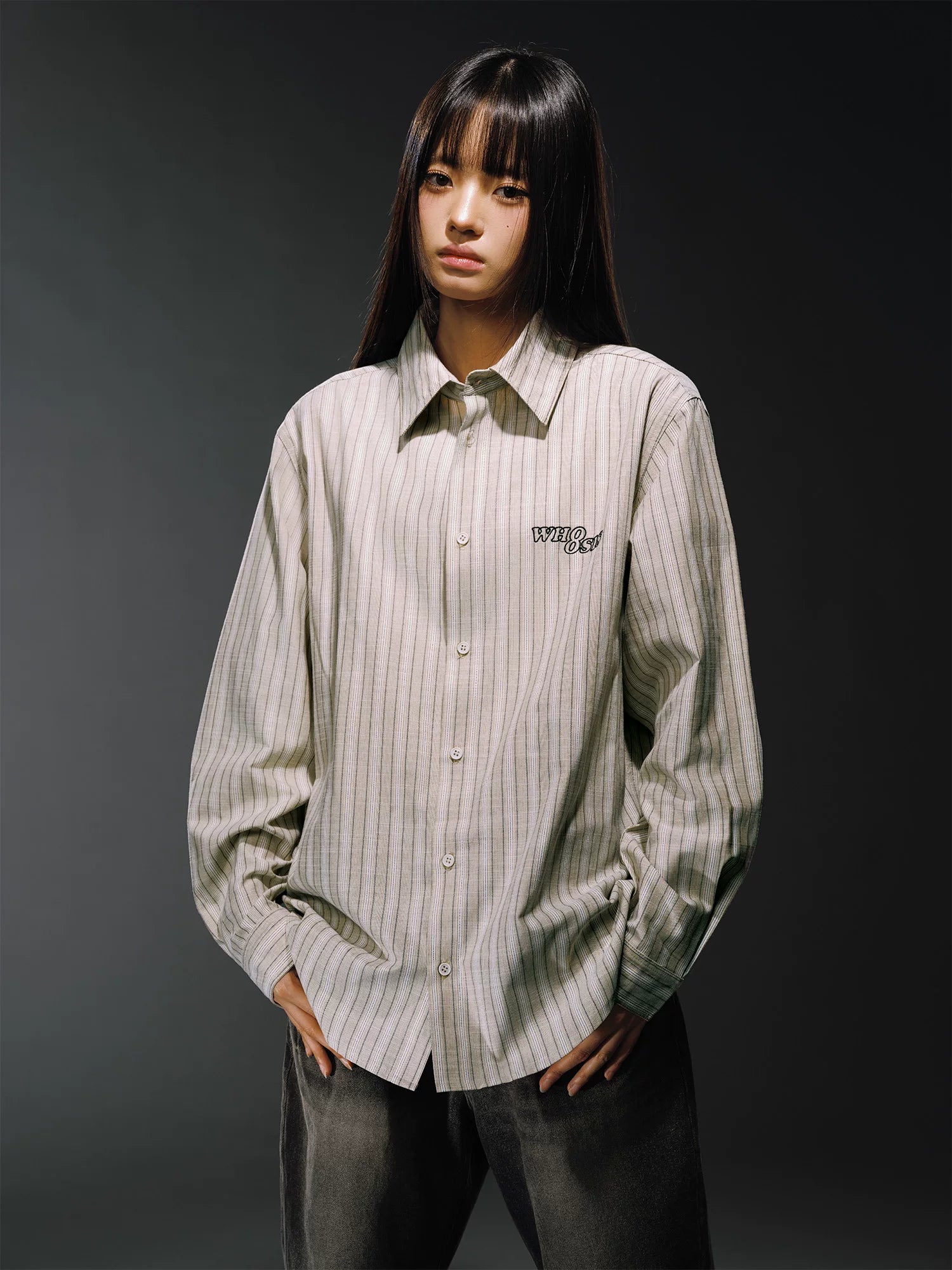 WHOOSIS Vine Rose Striped Long Sleeve Shirt