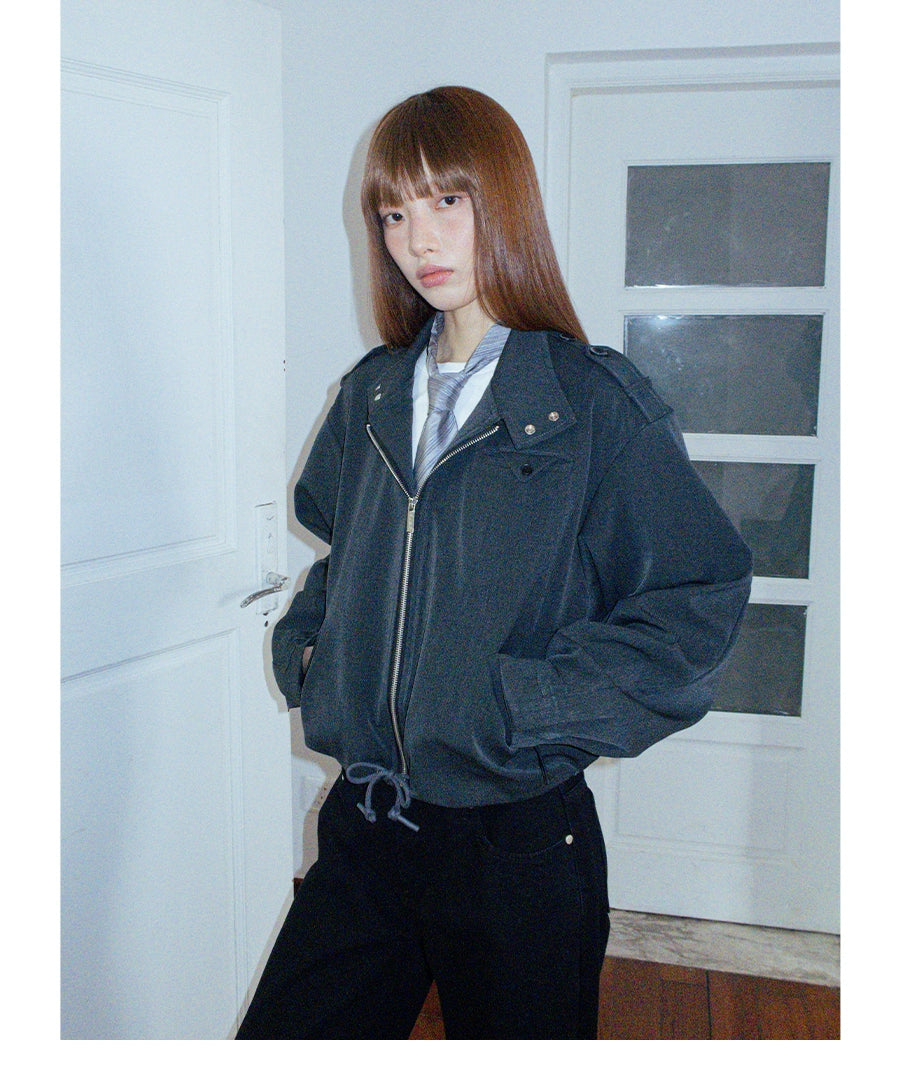 FUNKYFUN Silhouette Short Wide Drawstring Stand-up Collar Suit Jacket