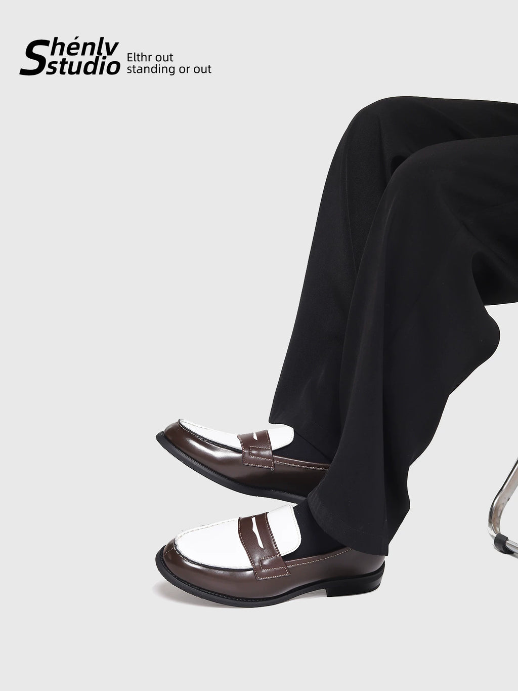 SHENLV STUDIO Open Line Contrasting Color One-pedal Leather Shoes