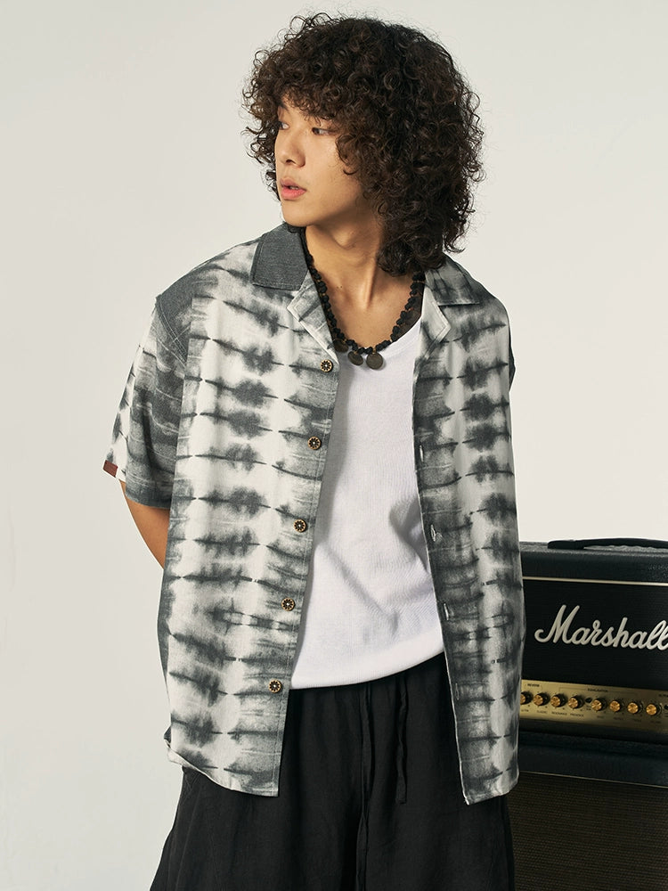 OSCILL oscillating industrial, ink tie-dye Cuban Shirt