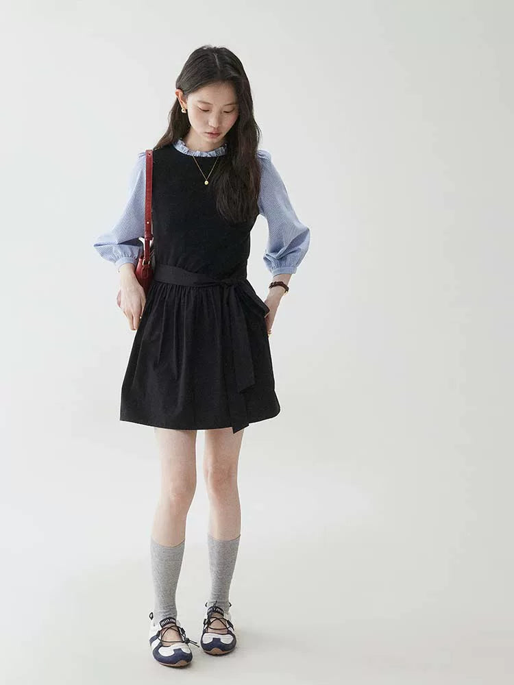 VOOE Crew Neck Lace-Up Vest Dress