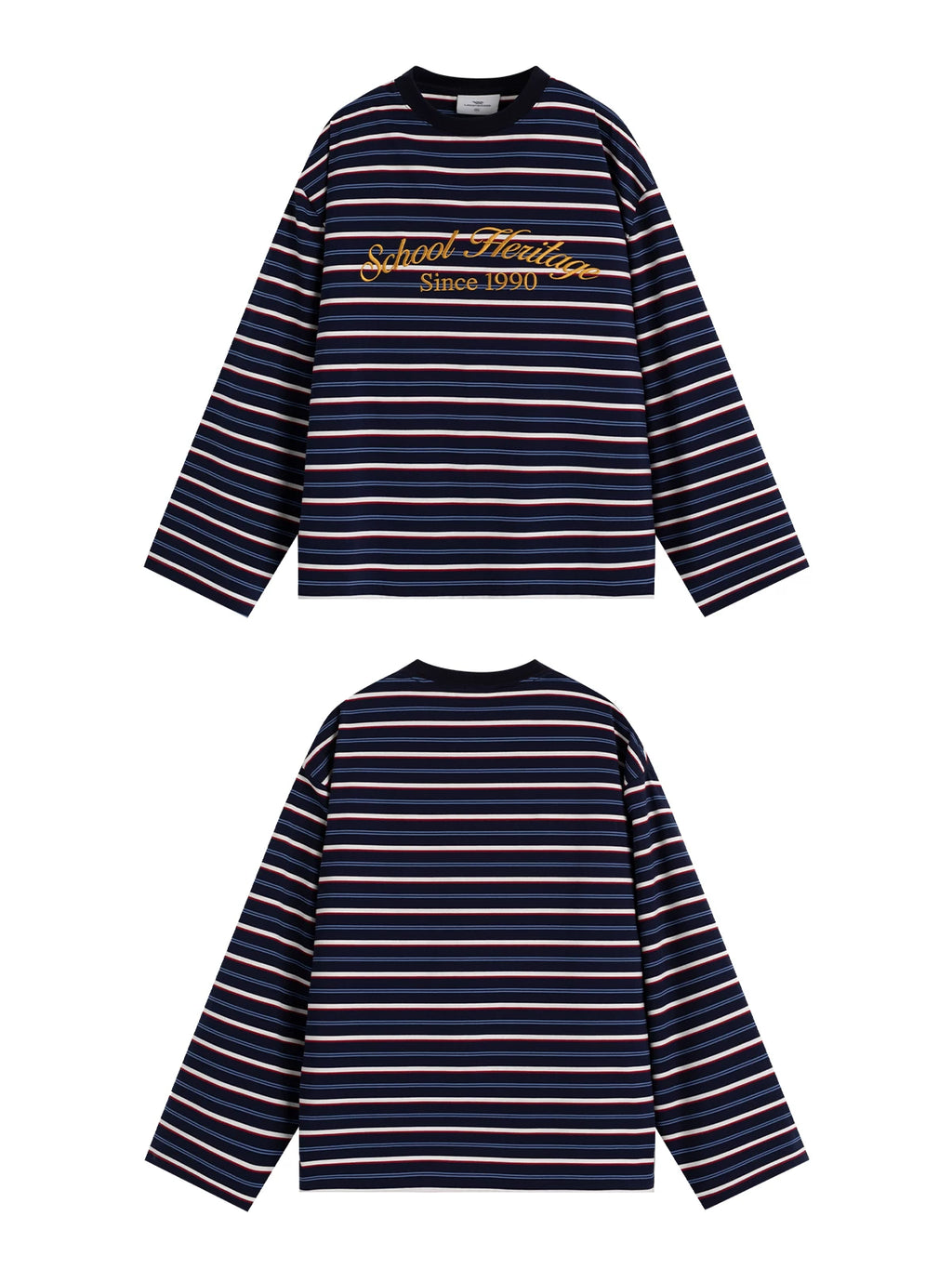 Loopsoon Striped Chest Contrast Print Crew Neck Long Sleeve