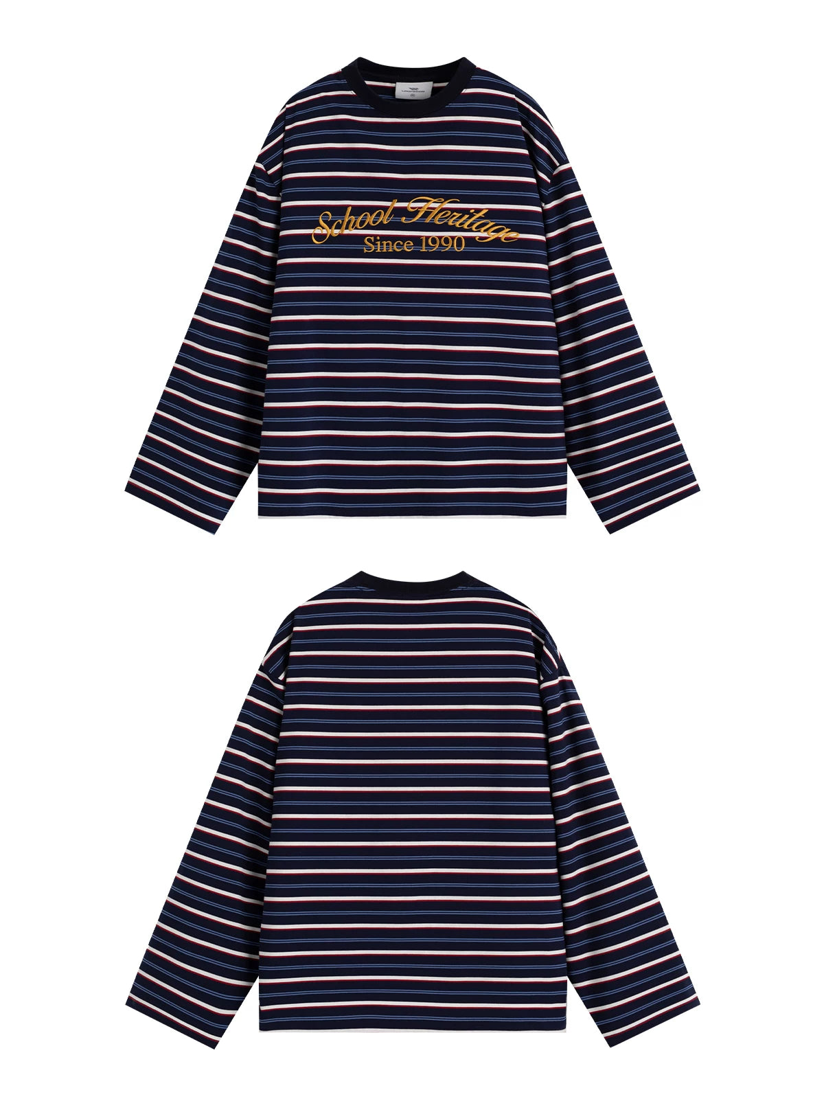 Loopsoon Striped Chest Contrast Print Crew Neck Long Sleeve