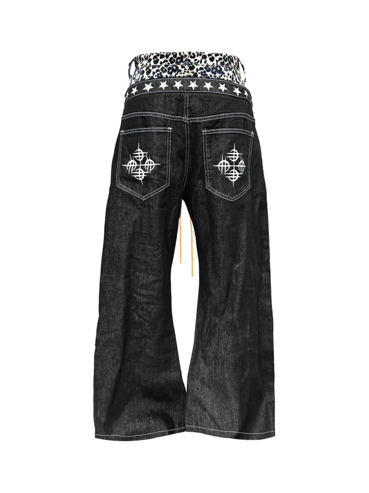DETW Leopard Print Original Cow Scimitar Stacked Jeans