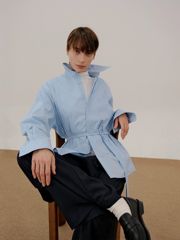 COLN Belt Simple Temperament Long-sleeved Shirt