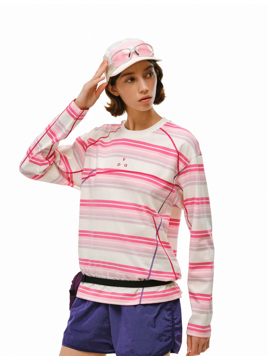 FPA Striped Sports Loose Casual Crew Neck Long Sleeve