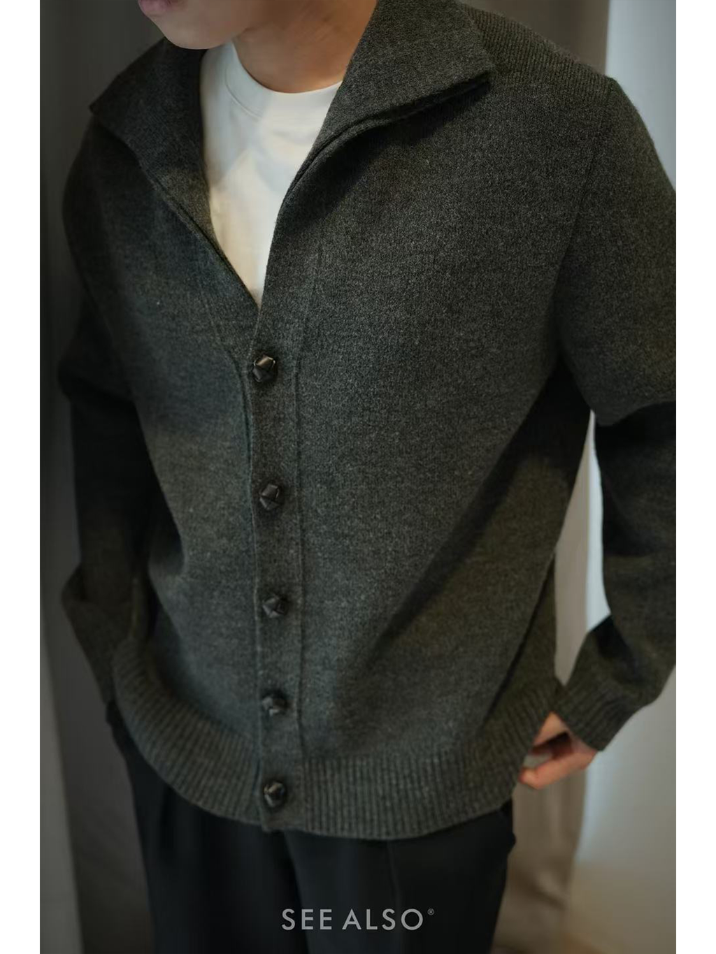 SEE ALSO Wool Handmade Cowhide Buckle Stand-up Neck Thickened Sweater Jacket