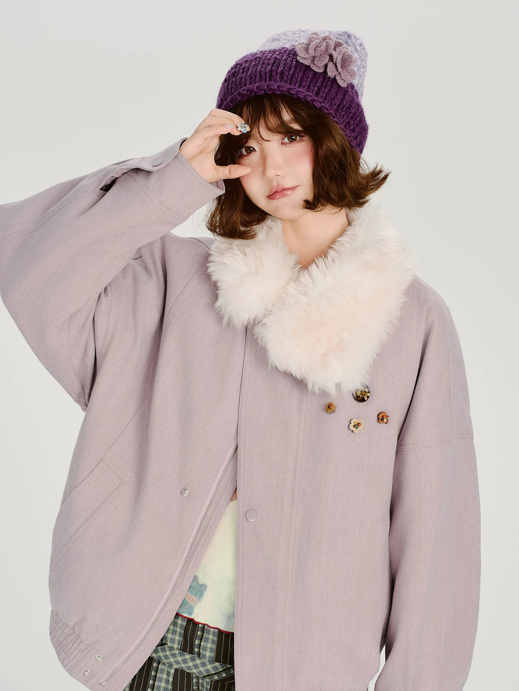 Girlyhalo Korean Fur Collar Padded Thick Coat