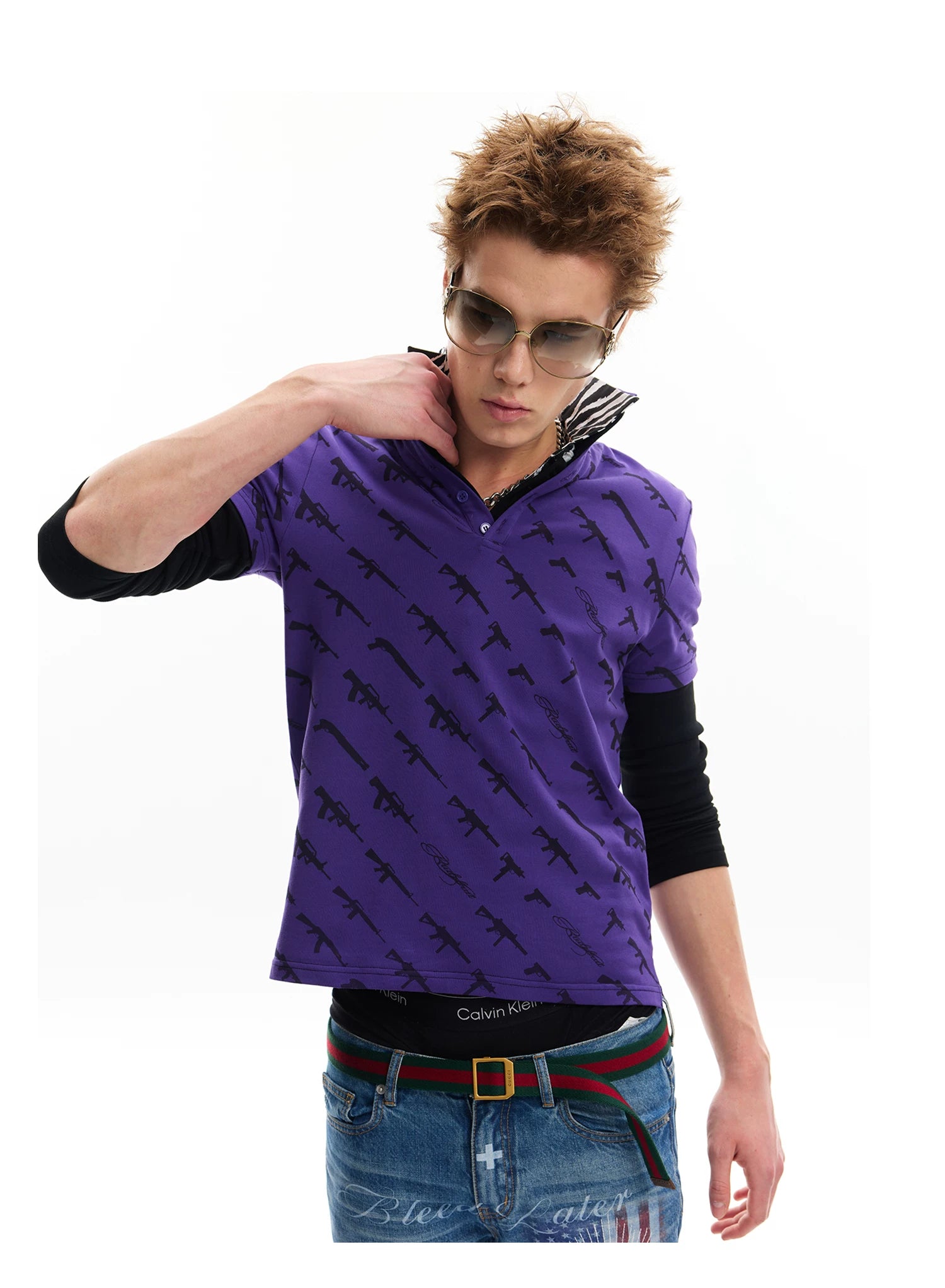 No E Mosen Firearms Full Stamp Shoulder Lapel Tee