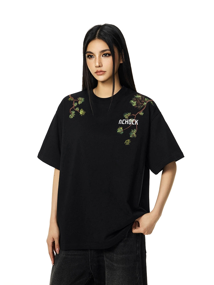 Achock Embroidery Casual Loose Tee