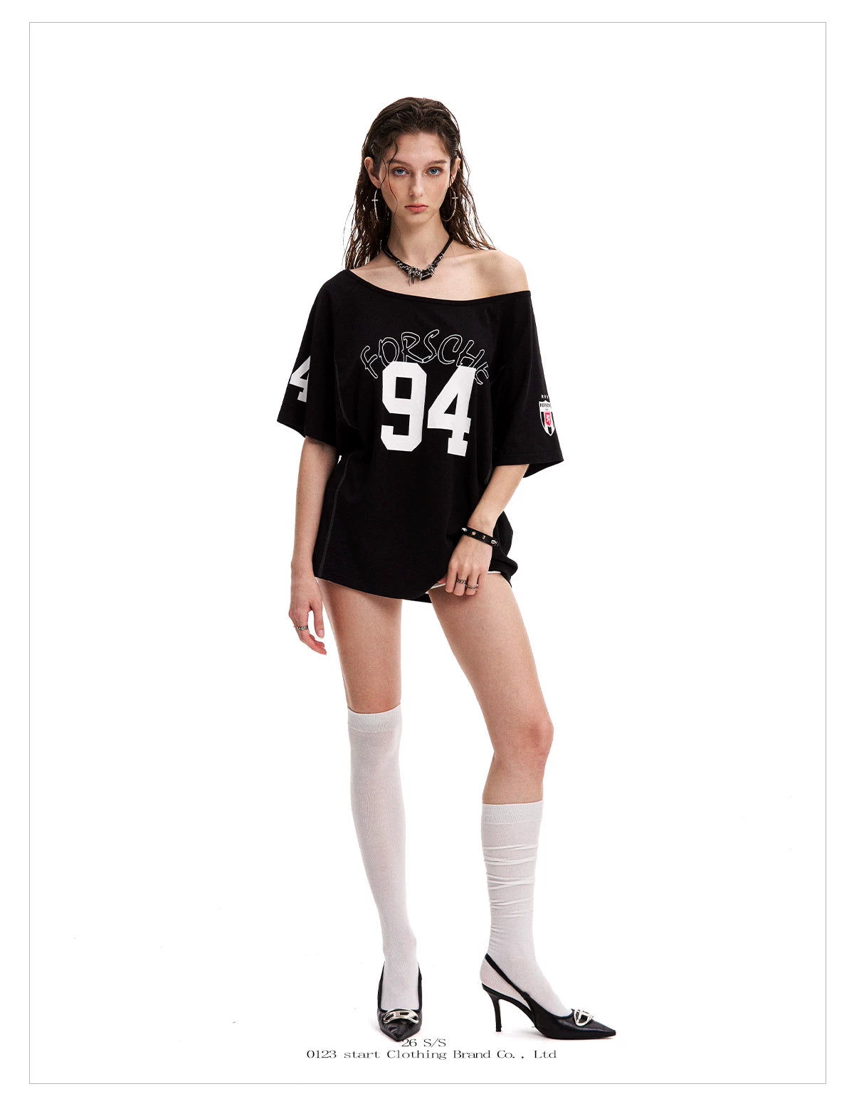 0123Start Sloping Shoulder Loose Motion Tee