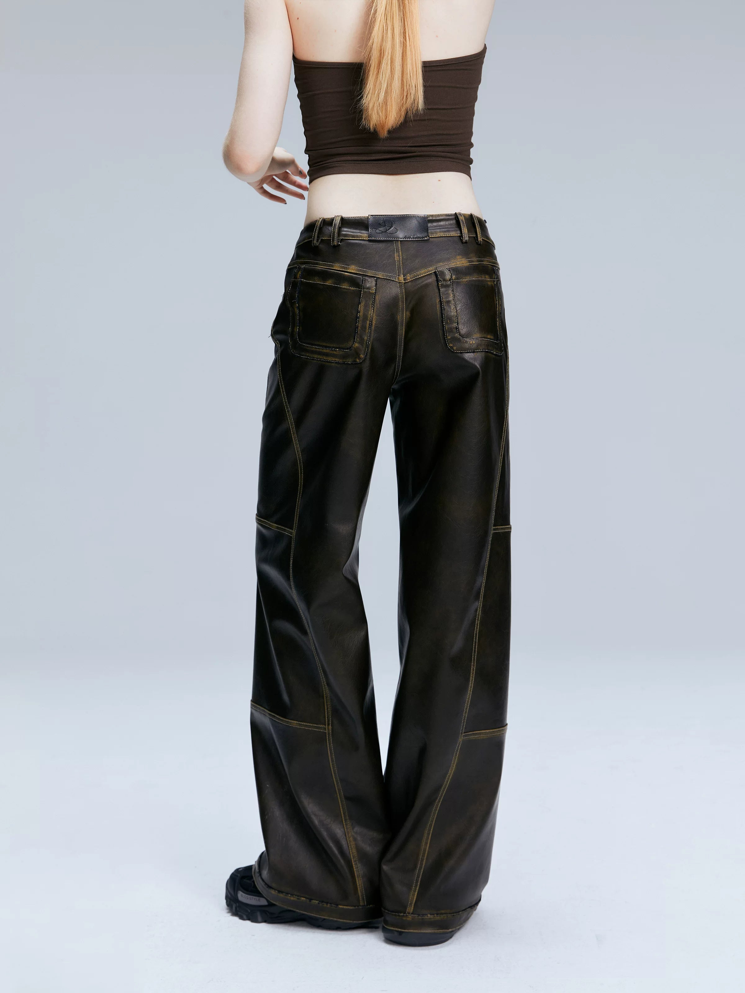 2th Desire Retro Loose Versatile Straight Leather Pants