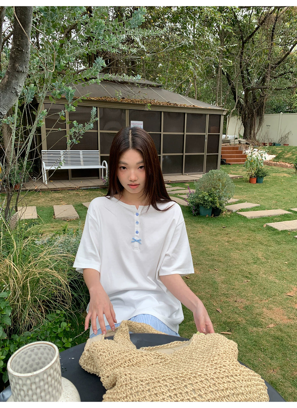 KANO Simple Button Henry Collar Casual Tee