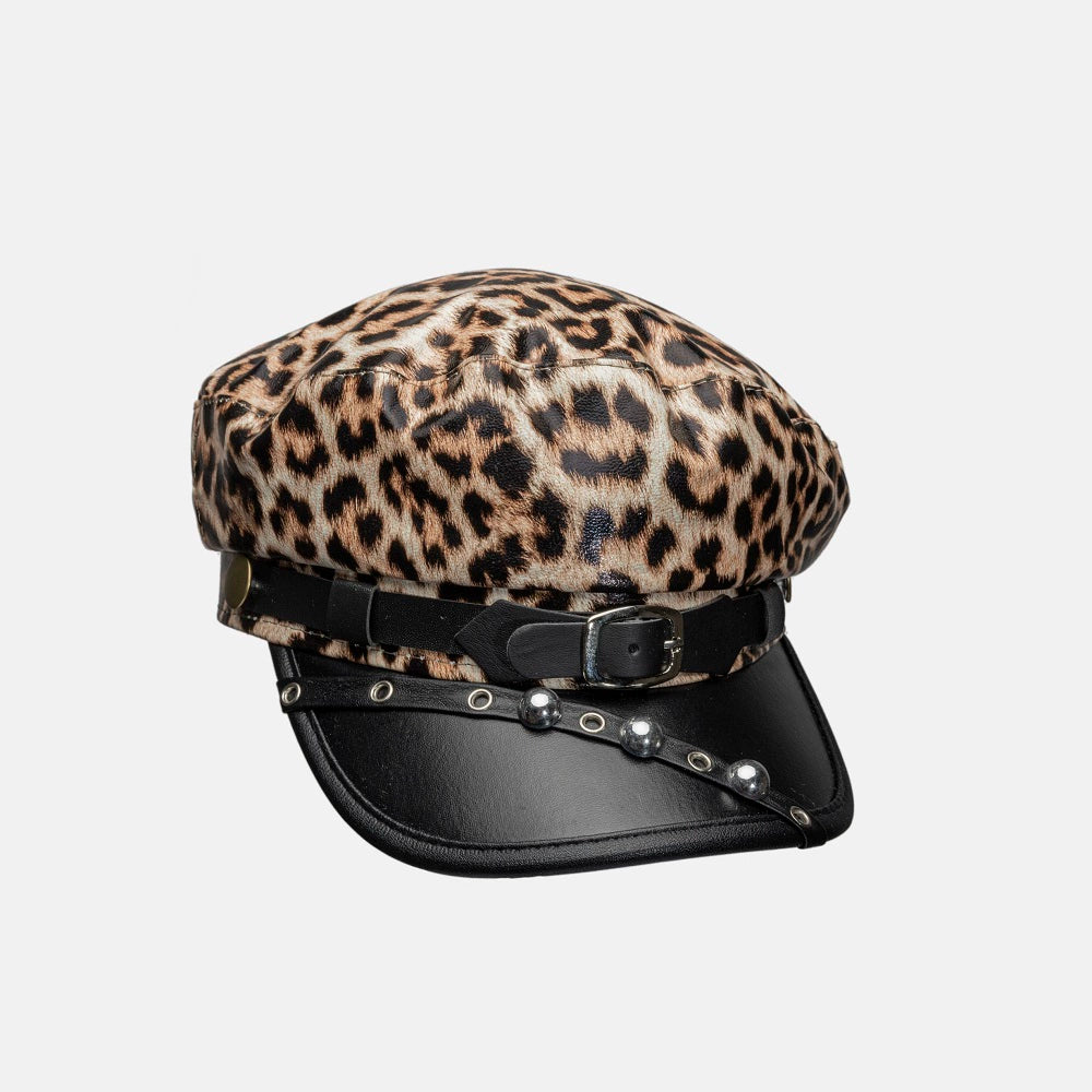 WORLDWIDE  Punk Leopard Rivet Leather Buckle Babes Beret
