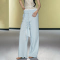 AGAM Striped Braided Drawstring Belt Slim Wide-leg Pants