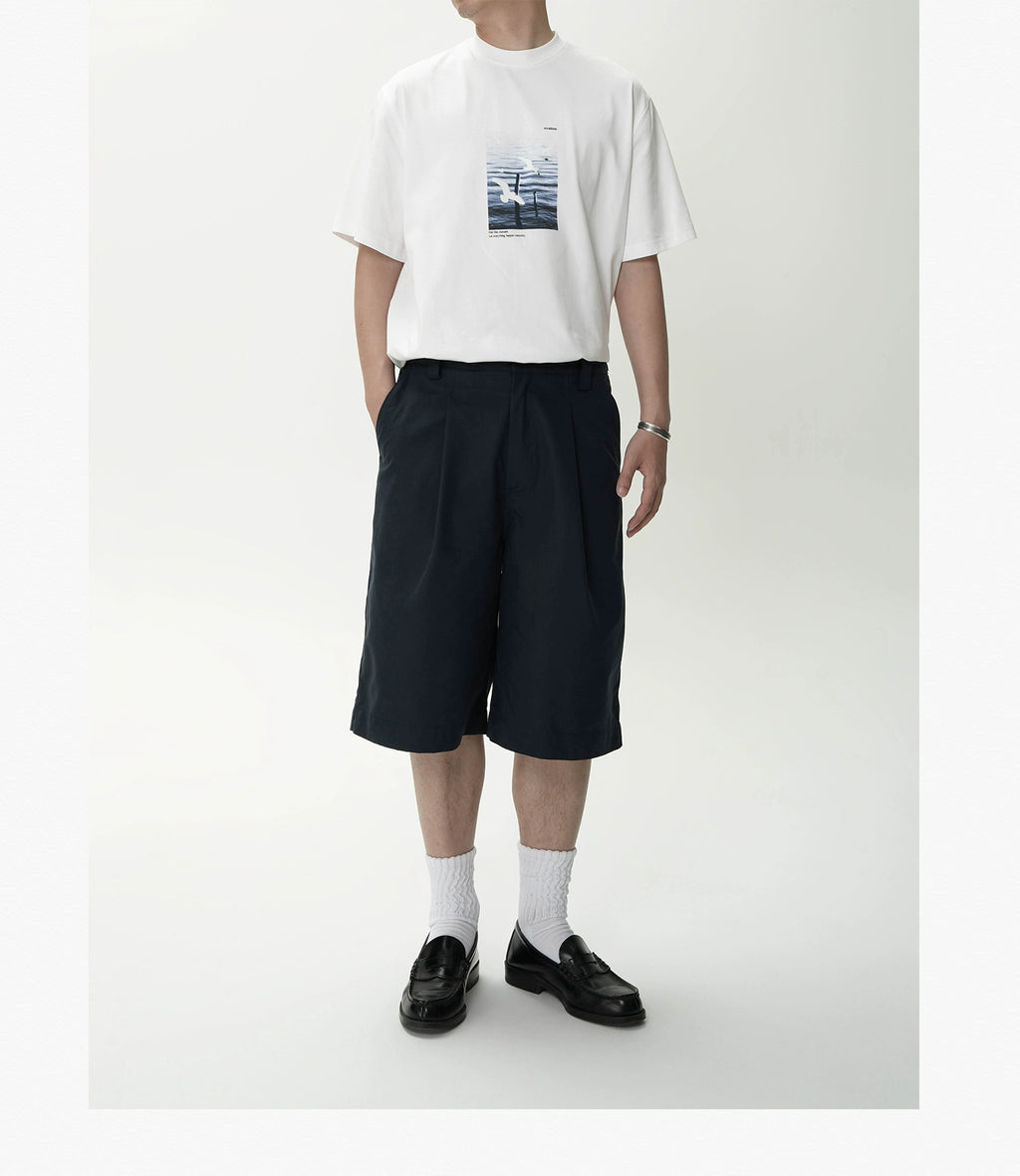 AWT Landscape Flying Bird Direct Injection Printing Loose TEE