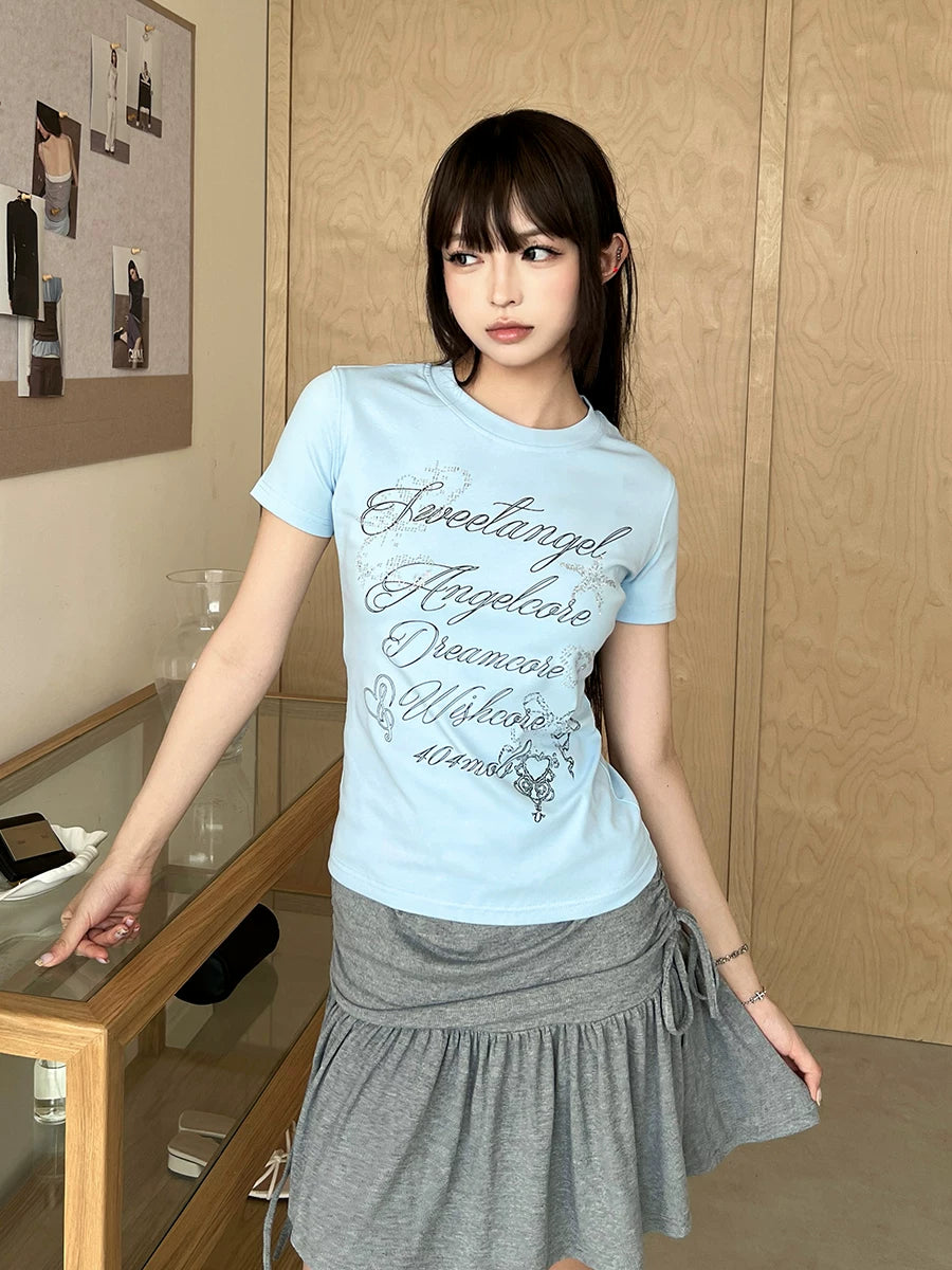 404MOB Alphabet Printed Hot Drill Front Shoulder Tee