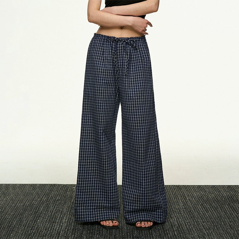 Aaisup Vintage Checked Casual Versatile Drawstring Pants