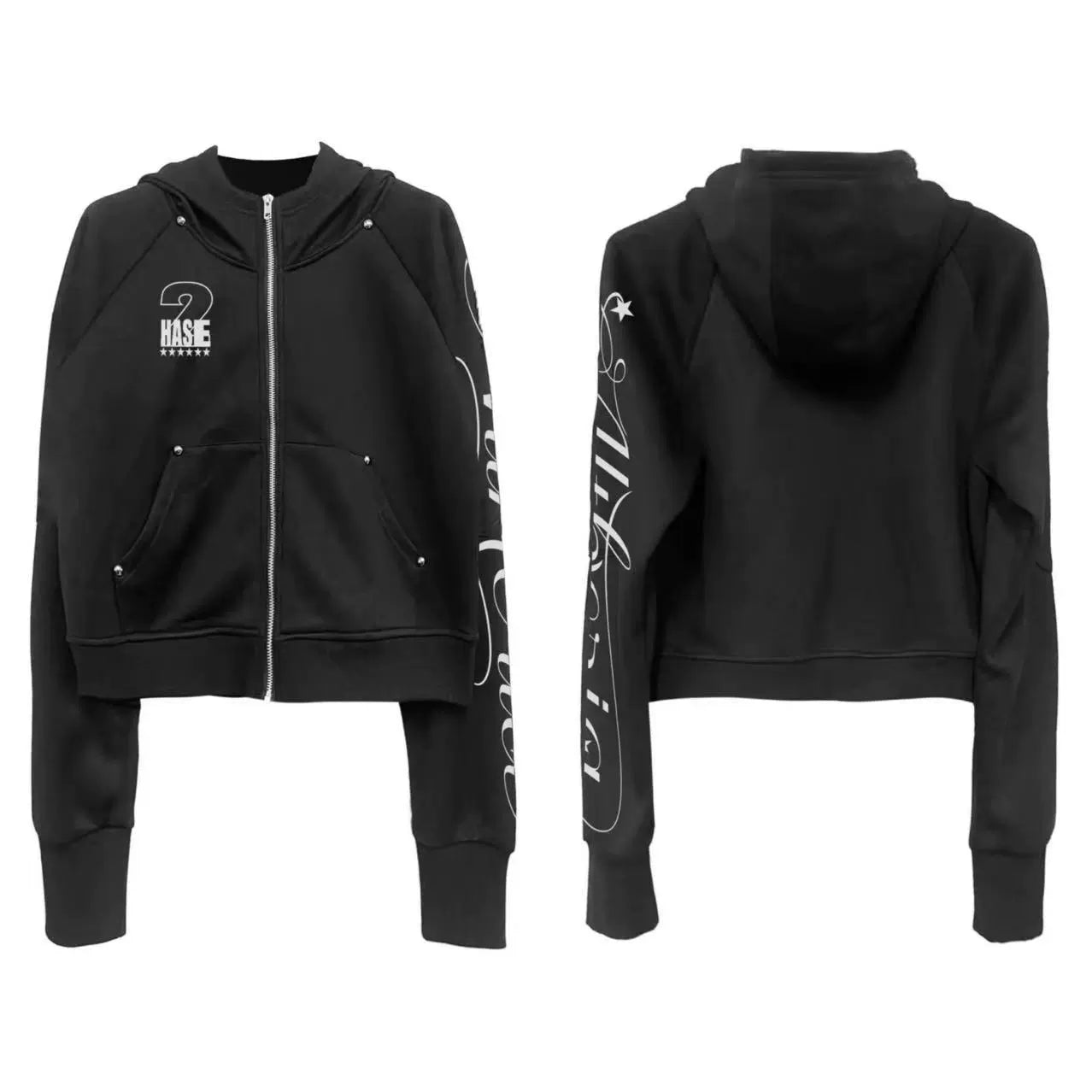 DETW Versatile Casual Rivet Zipper Hooded Sweater