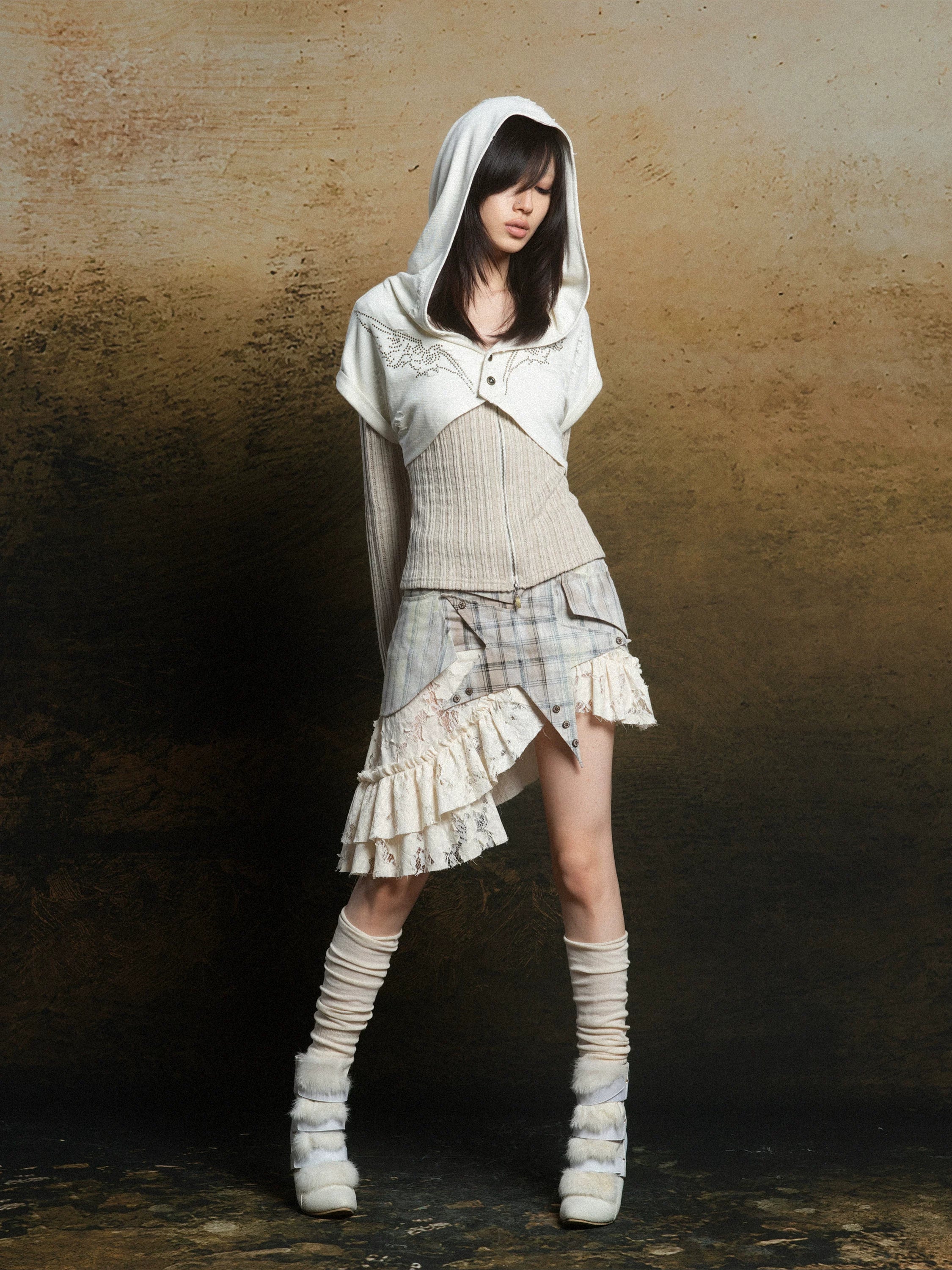 ARIADNAw Multi-layer Skirt Ripped Lace Skirt
