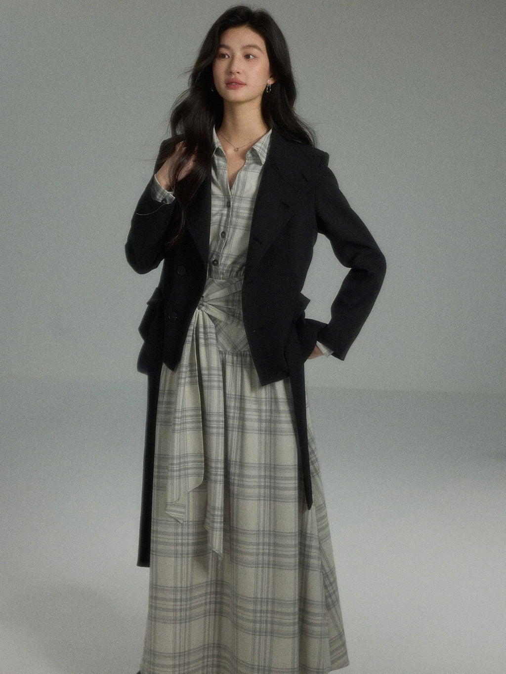TYANG Temperament Commuter Plaid Waist Dress