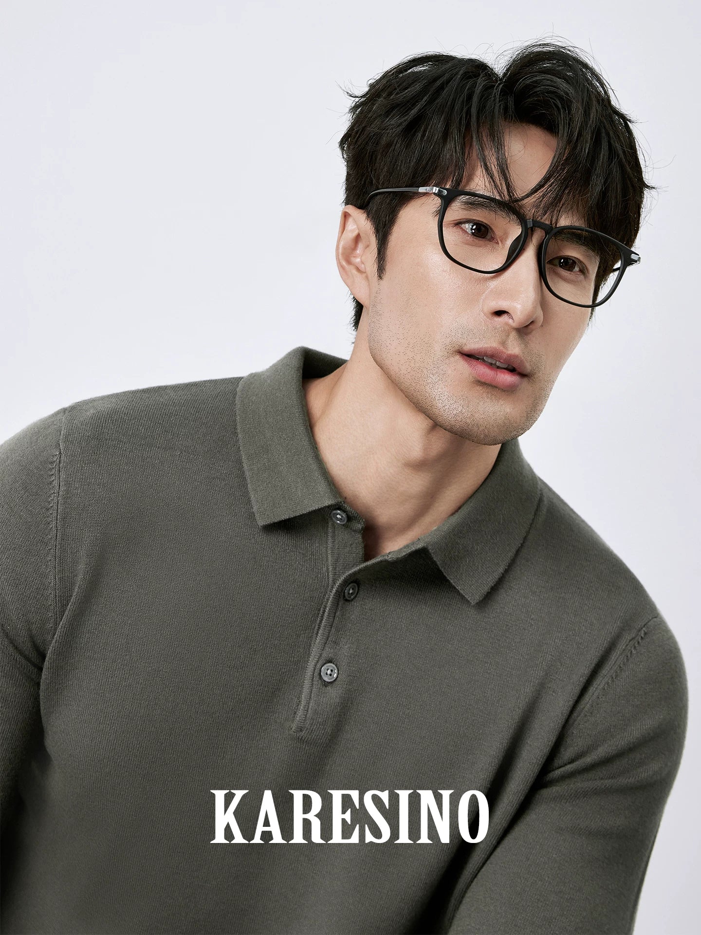 KARESINO Lyocell Wool, Lapel Polo Knitted Sweater