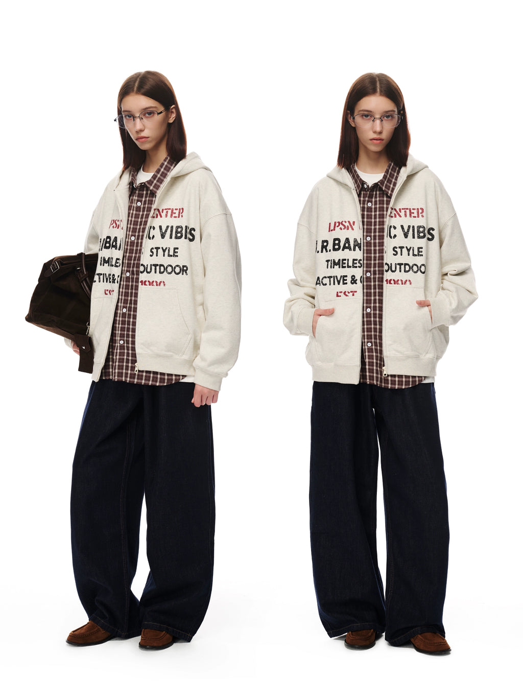 Loopsoon Loose Casual Two-Color Printed Cardigan Sweater