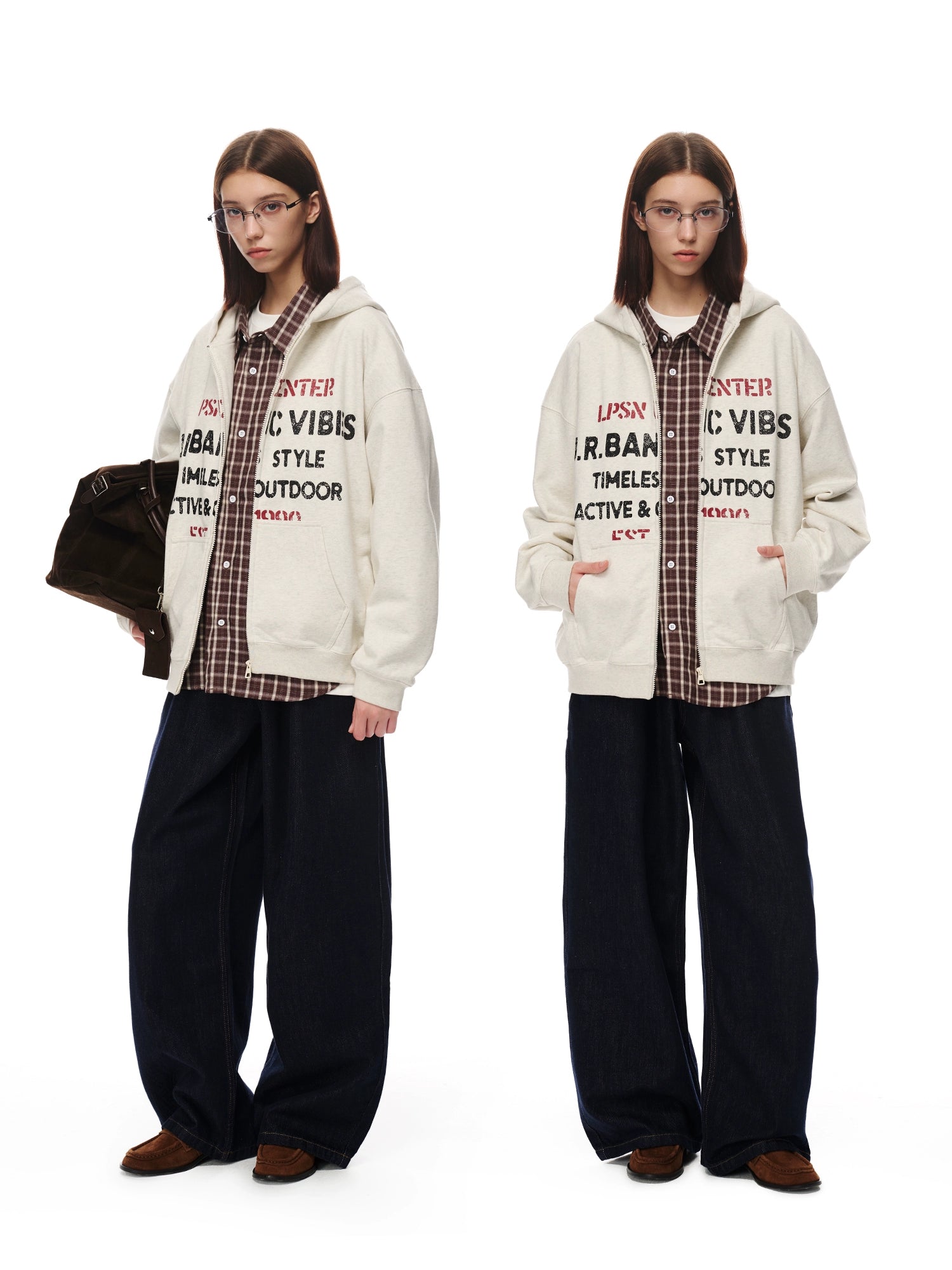 Loopsoon Loose Casual Two-Color Printed Cardigan Sweater