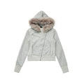 CHANYOOU Retro Diagonal Zipper Short Fur Collar Hooded Sweater