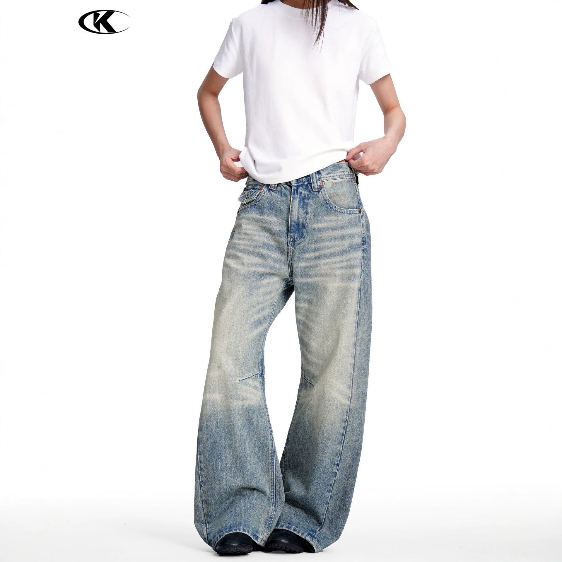 11KN Retro Loose Old Polished White Jeans