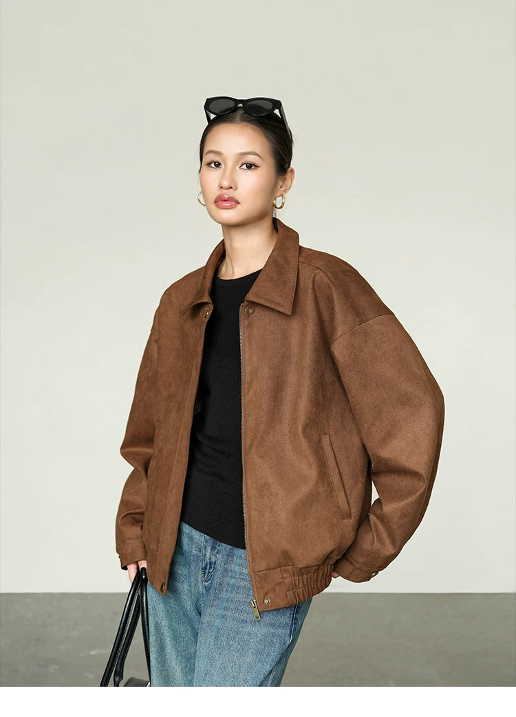 OUSPH Vintage Lapel Loose Casual Jacket