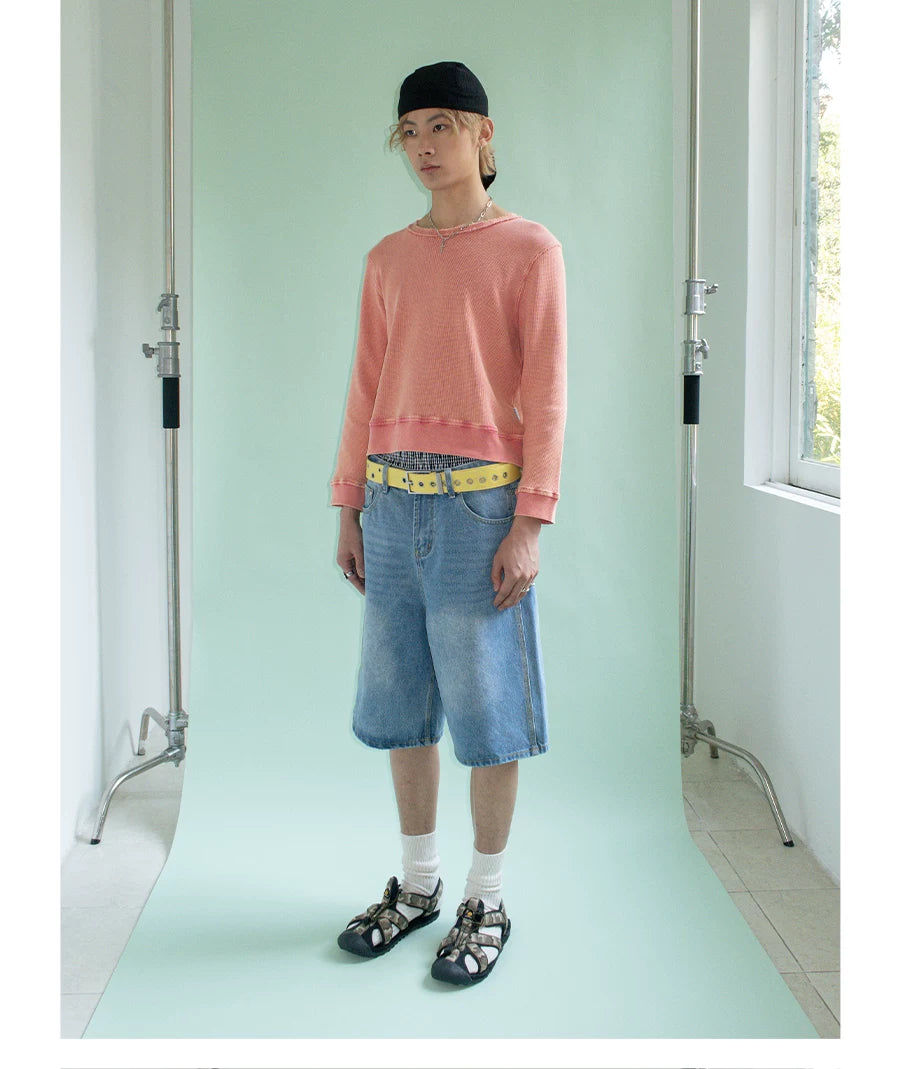 FUNKYFUN Waffle Loose Short Sweater