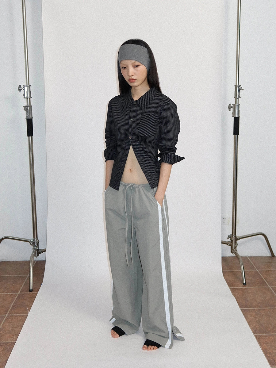 FUNKYFUN Fine Plaid Slim-fit Small Long-sleeved Shirt