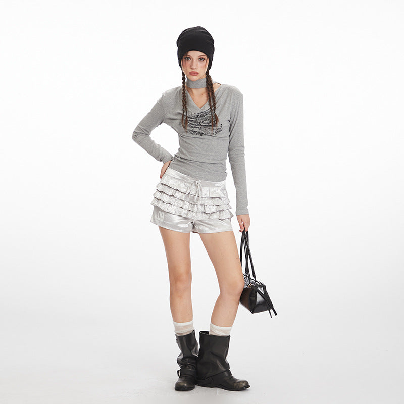 Nariele Swing Neck Slim Scarf Long Sleeves