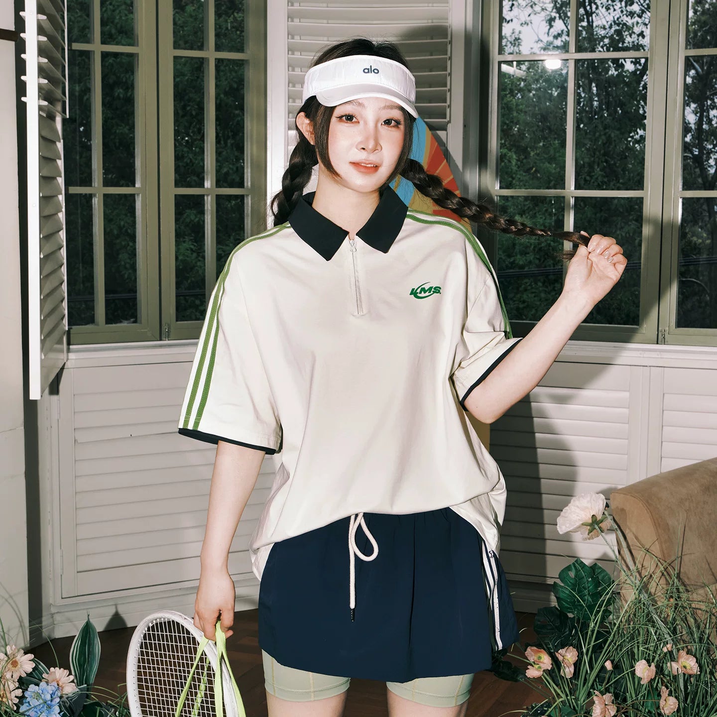 Lemanism Contrasting Sports POLO Collar Loose Tee