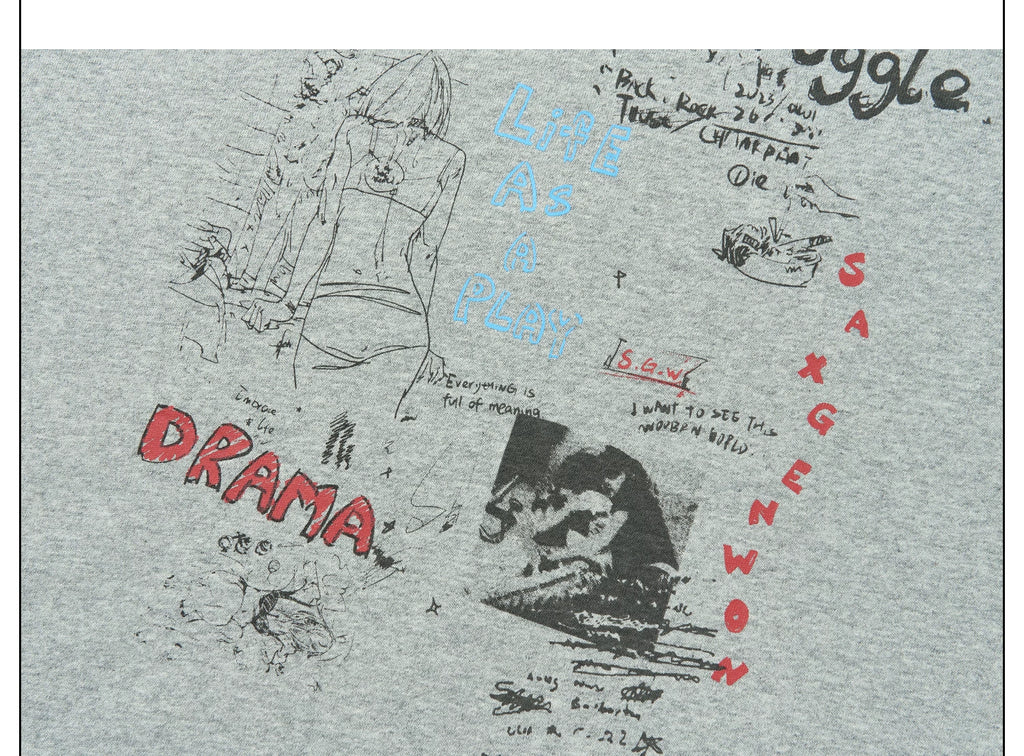 SAXGENWON Graffiti Print Striped Fake Two-piece Long Sleeve