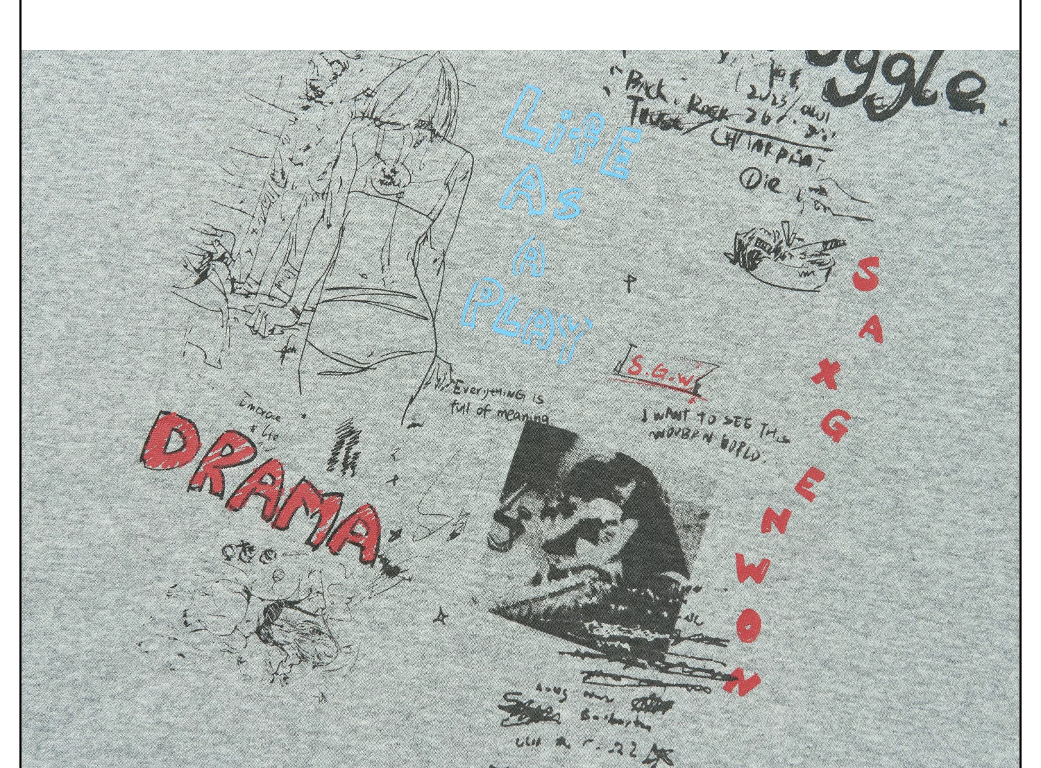 SAXGENWON Graffiti Print Striped Fake Two-piece Long Sleeve