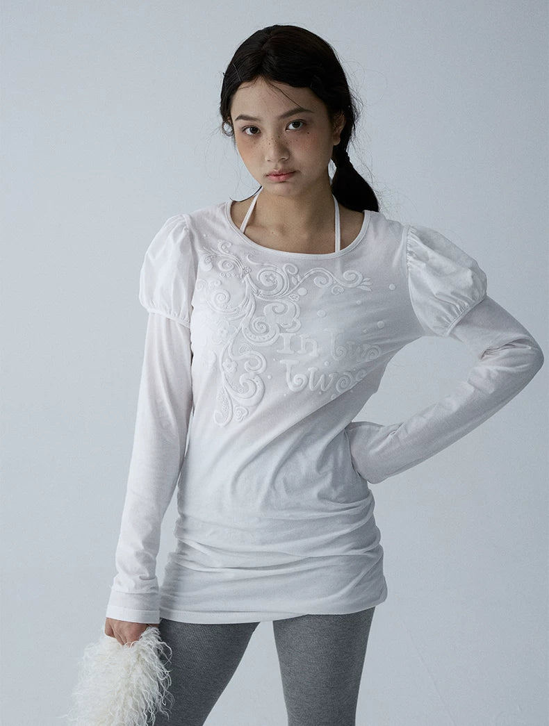 In Two Twos Micro Transparent Bubble Sleeve Fake Two Tee