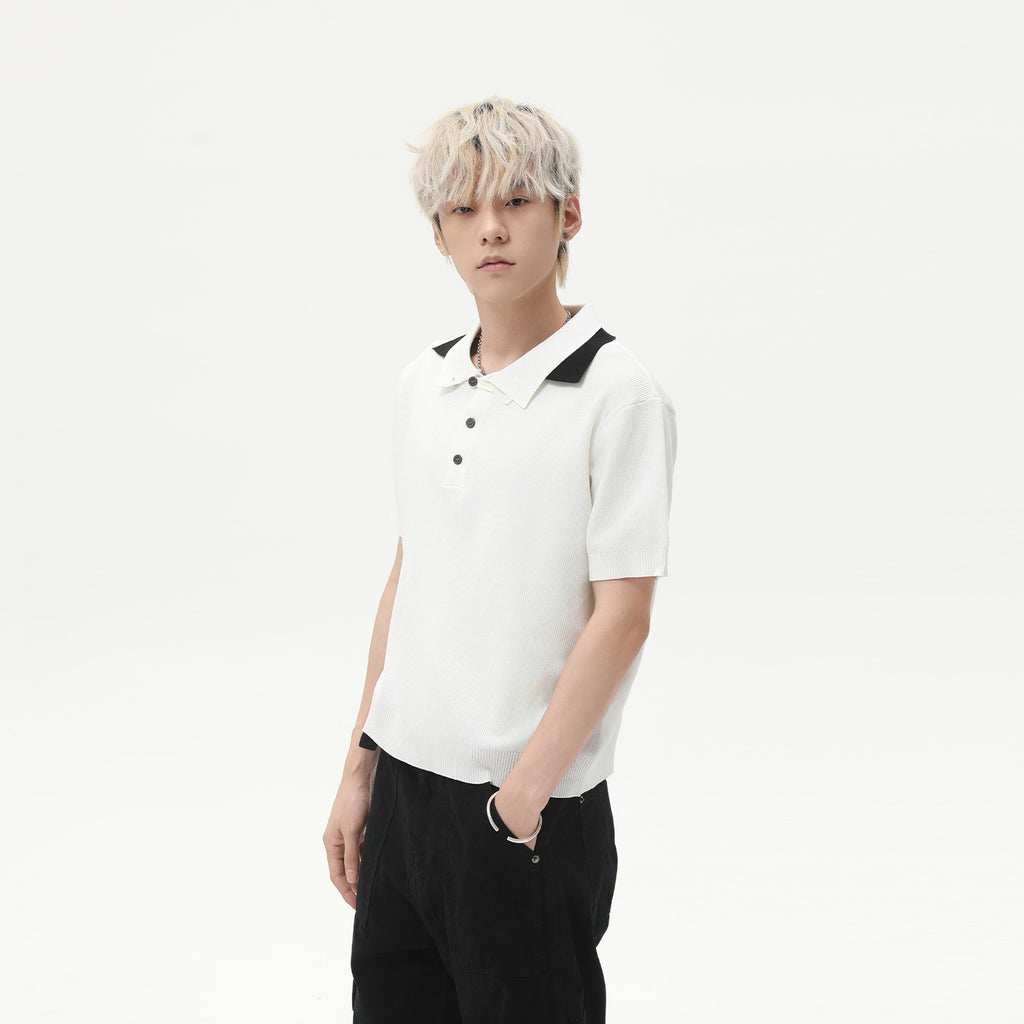 MTLCLOTHES Vintage Spliced Double Neck Knitted Tee